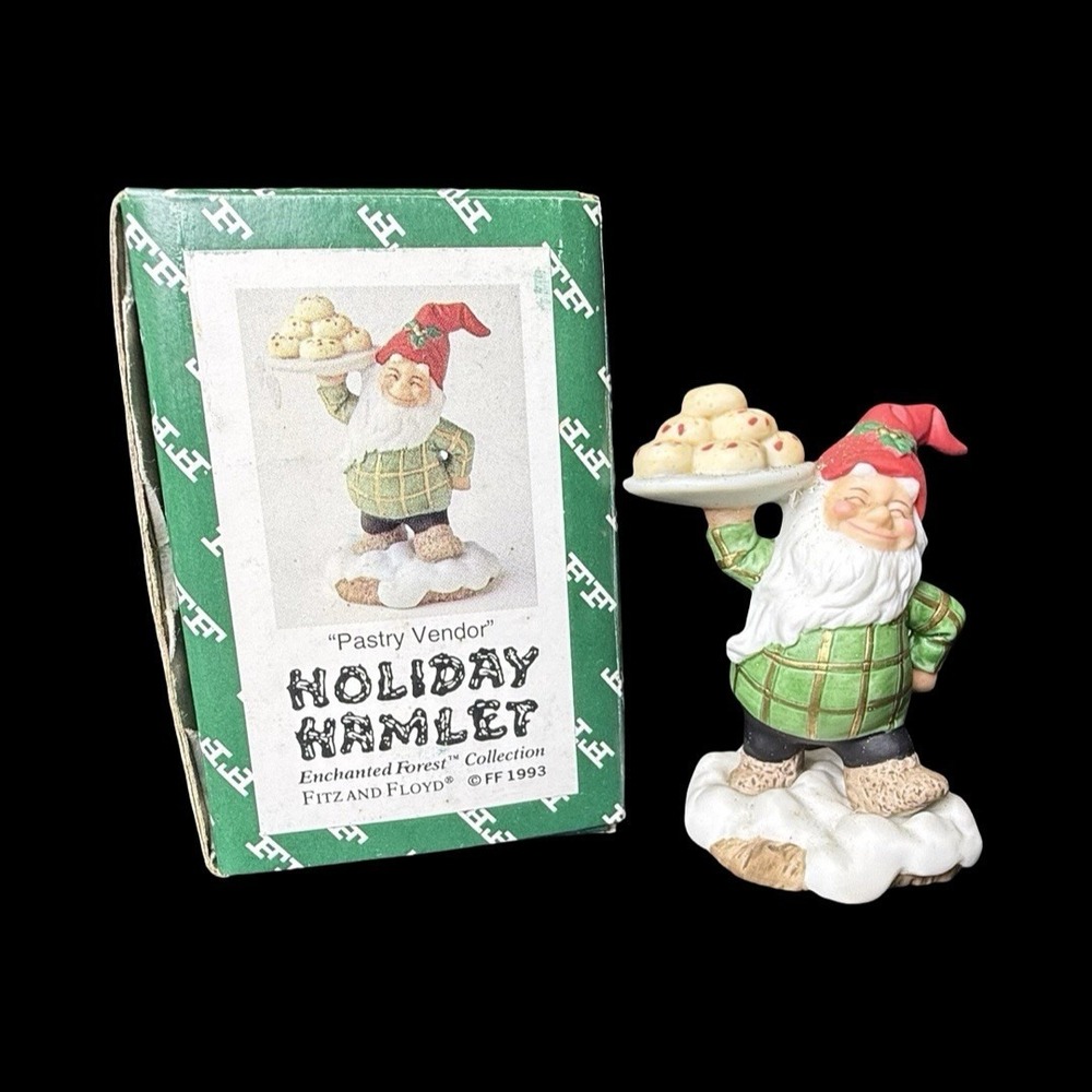 Fitz &‎ Floyd Holiday Hamlet Enchanted Forest Pastry Vendor Figurine 1993